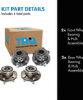 Two Piece Front And Rear Wheel Bearing And Hub Assembly Set For 2005 2009 Chrysler 300 2006 2009 Dodge Charger And 2005 2008 Magnum Premium OEM Grade Hub Bearings With Easy Install image showing full set of bearings and box