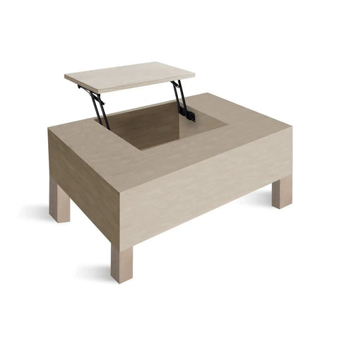 4 Pack Lift Up Top Hinges With 150N Gas Spring Coffee Table Lift Mechanism showing a coffee table with a raised top.