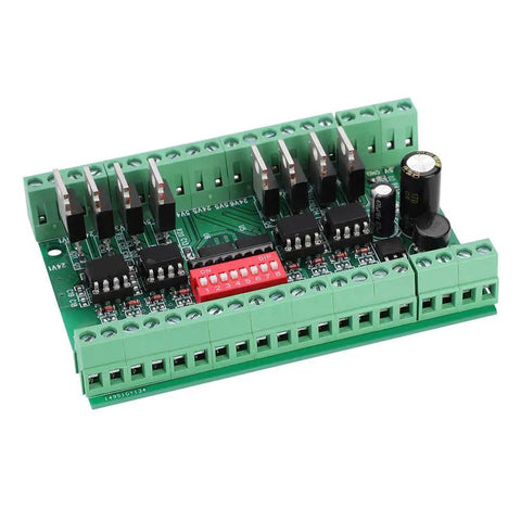 Eight Channel Logic Level Converter Module No Fuss 5V To 24V And 24V To 5V With Optocoupler Isolation, green circuit board.