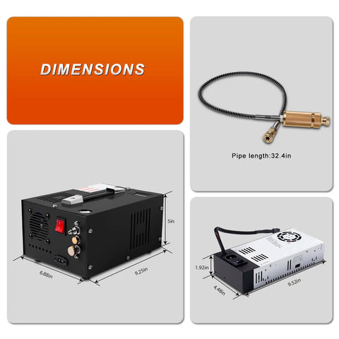 Heavy Duty Portable 4500PSI PCP Air Compressor With Oil-Free Pump Dual 12V DC And 110V 220V AC Power Built-In Cooling Fan Perfect For Filling Airguns Paintball Rifles And Pellet Guns Fast Reliable Performance