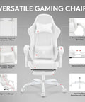 White Gaming Chair With Footrest And Massage Lumbar Support Gel Pad Ergonomic Reclining PU Leather Gamer Chair With Headrest