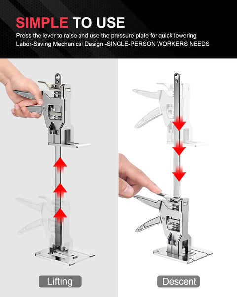 Two Pack Labor Saving Arm Jacks For Lifting Furniture With 330 Lbs Capacity, showing lifting and descent mechanism.