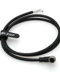 M12 Elbow 5 Pin Sensor Connector Angled Male Shielded Cable for industrial automation, shown coiled with a black connector and bare wires.