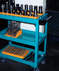 Heavy Duty Thickened Router Bit Storage Tray For ER25 ER32 C32 Collets Featuring 24 And 33 Millimeter Holes on tool cart.