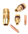 Mig Welding Gun Accessory Kit 0.030 Inch For M-10 M-15 H-9 H-10 Welders, includes brass nozzle, copper tips, and gas diffusers.