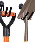 2 Pack Heavy Duty Magnetic Garage Hooks With Rubber Coated Magnets holding shovel and tool, no drill wall hangers