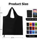 Ultra Lightweight Foldable Grocery Tote Bags Set Waterproof Reusable Shopping Bags For Groceries Nylon Tote Bags Pocket Fold Grab And Go 1 Pack 2 Pack Or 4 Pack Black, showcasing the product size and color options.