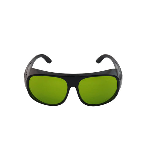 Professional Laser Engraving Safety Glasses With Badass Eye Protection And Hella Reliable 450Nm 1064Nm Nd Yag Blocking For Every Workshop Project Designing And Jewelry Crafting Tasks front view of green lens goggles