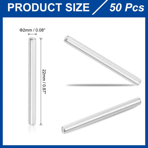 Detailed view of 50 Pieces Dowel Pins Set 2mm By 22mm 304 Stainless Steel Durable Rust Resistant Fasteners Kit