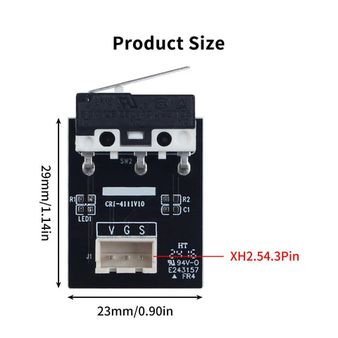 X Axis Limit Switch Kit For Ender 3 V2 Neo 2 Pack Replacement Quiet Micro Mechanical, dimensions 29mm x 23mm, 3-pin connector visible