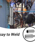 4 Pack Beefy Weldable Barrel Hinges For Trailer Doors 3 Inch By 0.75 Inch Heavy Duty Steel shown being welded to a gate