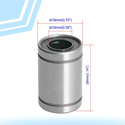 LM10UU Cylinder Linear Motion Ball Bearing 10mm ID 19mm OD 29mm Length Four Rows Steel Balls Sae52100 Carbon Steel Kit For CNC And 3D Printer Linear Rail Guides Four Pack, sized