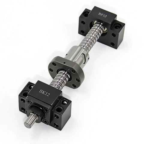 BK12 Fixed Side and BF12 Standard End Supports for SFU1605 SFU1610 Ballscrews, CNC Machine Ball Screw Bearing Blocks Bracket, 16mm Shaft Compatible, Beefy Carbon Steel Construction Built to Last with Blackened Finish for Long Lasting Reliability. BK12 and BF12 blocks on ballscrew