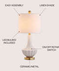 Diagram of Dope White Ceramic Gold Ribbed Gourd Table Lamp 21.5 Inches With White Linen Shade, showing key features.