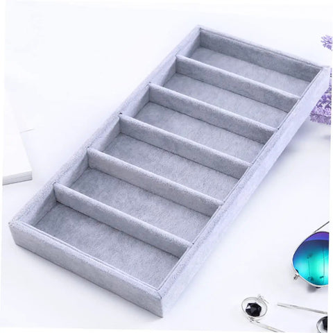 Smooth Six Grid Eyewear Display Holder And Jewelry Storage Plate Featuring A Zero Hassle Clear Cover Soft Lined Tray for sunglasses and watches