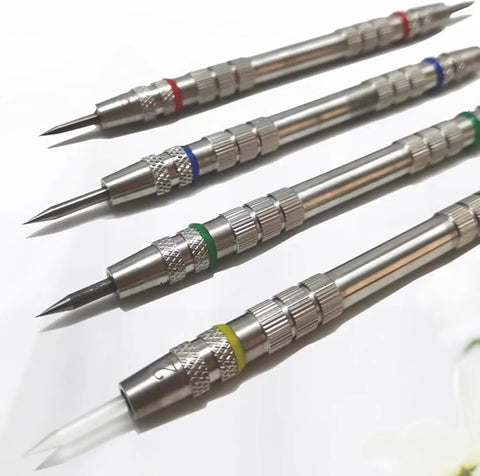 Pro Grade 2-9 Hardness Scratch Tester Pen Kit, 4-Pack Stainless Steel Pens With Storage Box For Mineral, Jewelry, Jade, Glass, Gemstone And Tile Identification, stainless steel pens