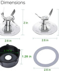Dimensions of Kickin 6 Cup Glass Blender Replacement Jar With Lid Kit Including 4 Point Ice Blade Bottom Cap And Rubber Gasket