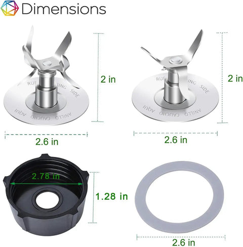 Dimensions of Kickin 6 Cup Glass Blender Replacement Jar With Lid Kit Including 4 Point Ice Blade Bottom Cap And Rubber Gasket