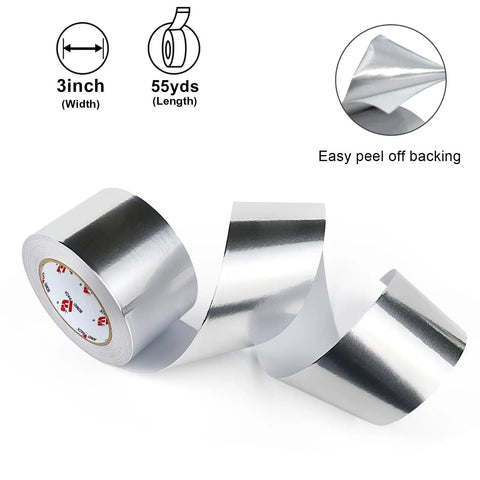 Bomei Pack Heavy Duty Aluminum Foil Tape For HVAC And Metal Repair Plus Air Ducts Sealing, 3 inch wide roll with easy peel backing.