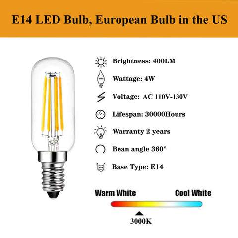 E14 Dimmable LED Bulb European Base 40W Equivalent 400LM Soft White 3000K Vintage Style Light Bulb specifications image