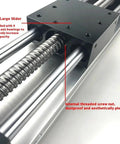 Close-up of Dual Shaft Ball Screw Linear Motion Stage With Stepper Motor Precision Electric Cross Slide Module 1000 Millimeter Stroke components.
