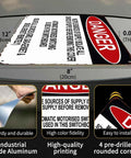 12 By 8 Inch Aluminum Danger Sign For Multiple Power Supply Warning Rugged Built Tough Metal Plaque With Bold Color Graphics For Indoor Outdoor Use Ideal Electrical Safety Message On Industrial Installations, angled view with size and pre-drilled corners