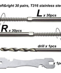 3/16 Inch T316 Stainless Steel Cable Railing Hardware System Kit For Wood Posts Swage Lag Screws Left And Right 30 Pairs