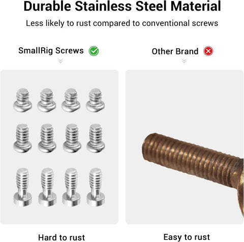 Solid Go To Allen Wrench And Quarter Inch Screws Accessory Kit Built Tough For Camera Rigging and Gear Mounting display of stainless steel screws durability