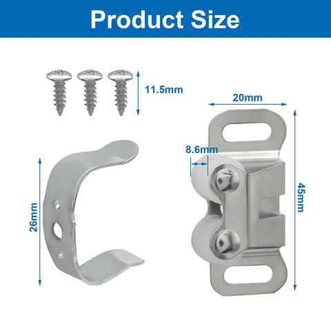 Heavy Duty Cabinet Catch Latch Set Iron Steel Double Post Hardware With Silver Finish for Cabinets RVs and Mobile Homes size chart