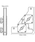 Front and side views of two welding magnets with on/off switch, 28 kg capacity, 90-degree fixture support.