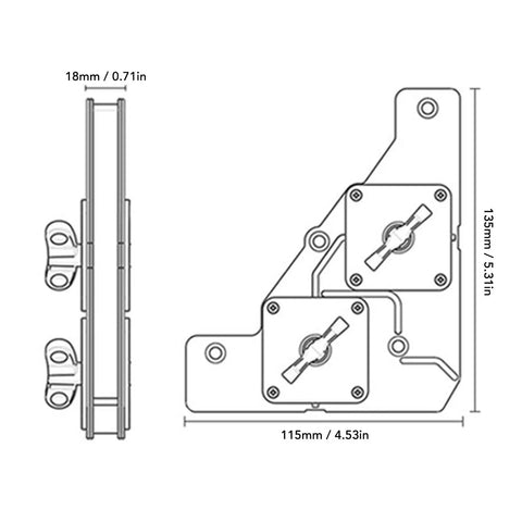 Diagram showing dimensions of Heavy Duty Welding Magnets 28KG Pull Force with dual switch angle fixture for steel plates.