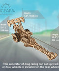 Dragster Car Model Kit With Powerful Spring Motor - 3D Wooden Puzzle For Self-Assembly, Top Fuel Drag Racer - Racing Model Car Kit For Adults And Kids, Realistic Mechanics, Fun DIY Hobby. 316 mm wooden dragster model kit