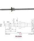 20mm CNC Ballscrew Kit SFU2005 RM2005 Anti Backlash For Nema 34 Motor L 64.96 Inch 1650mm With BK BF15 Bearing Blocks Plus Coupler And Housing, SFU2005 shaft and dimensions