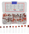 Metallized Polypropylene Film Capacitors Assortment Kit, 100 Pieces, 10 Values From 10nF To 474nF, 100V Rating, CBB Style in clear box