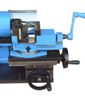 Pro Shop Ready 1.5 HP Electric Tube Pipe Notcher End Mill Kit featuring blue swivel vise for metal bending tasks.