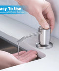 Built In Kitchen Sink Soap Dispenser And Lotion Dispenser In Brushed Nickel With 17 Oz Bottle being refilled easily