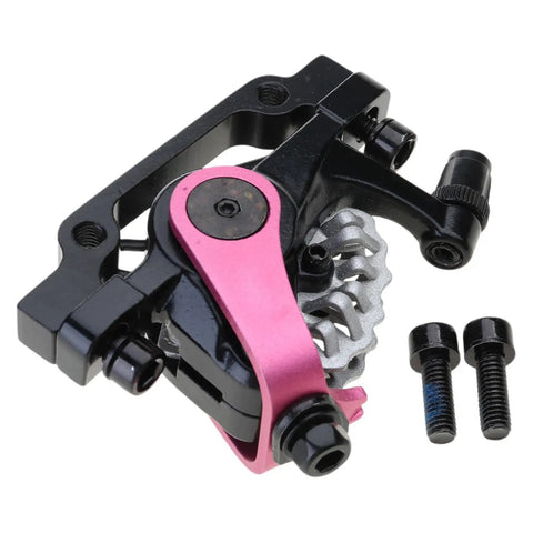 Close-up of Heavy Duty Aluminum Alloy Disc Brake Kit For Electric And Mountain Bikes Featuring Dual Piston Hydraulic Calipers.