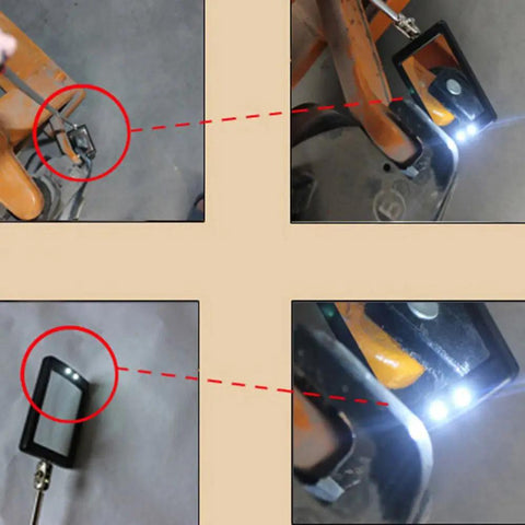 Telescoping LED Inspection Mirror With 360 Degree Swivel And Dual Bright Lights For Hard To See And Reach Areas 34 Inch Extendable Handle Compact Collapsed Size For Tight Corners And Dead Angles, rectangular mirror with LED lights
