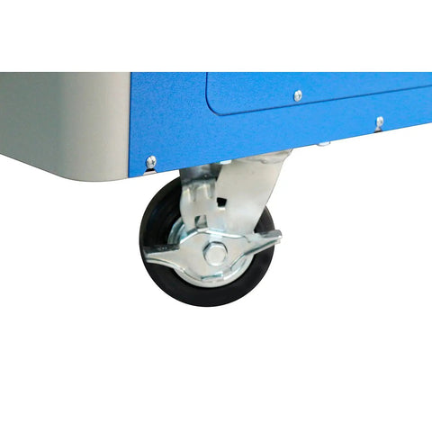 Close-up of the locking caster wheel on the Industrial Grade Portable Air Conditioner With Triple Cold Air Nozzles.