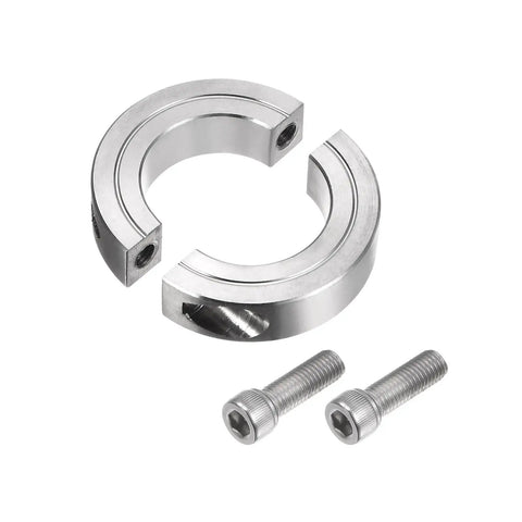 Heavy Duty Split Clamp On Shaft Collar For 1-1/8 Inch Shaft, Two-Piece Clamp, 304 Stainless Steel with set screws shown