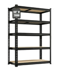 Hella Tough 5 Tier Metal Storage Rack With Fully Adjustable Shelves And 2000 Pound Capacity, 60 inches tall, steel frame, designed for bulky storage.