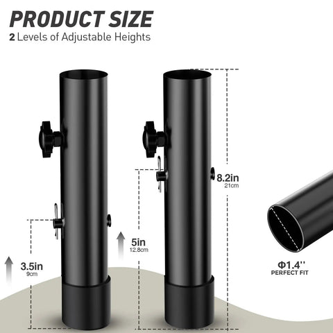Heavy Duty Adjustable Table Leg Extenders Deliver Two Game Changer Heights At Three Point Five And Five Inches shown with measurements.