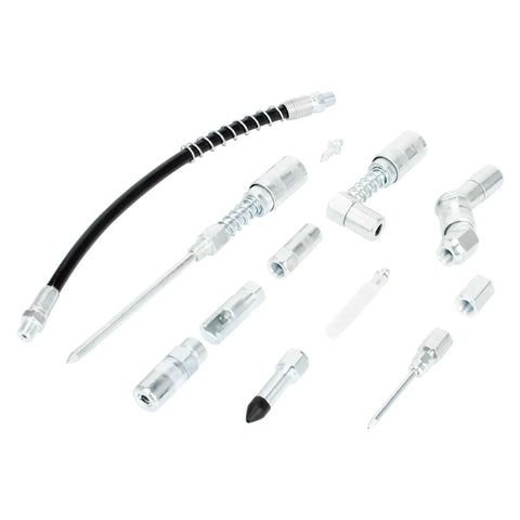 12 Piece Grease Gun Coupler Set For Hard To Reach Fittings With Heavy Duty Zerk Adapters And Hose Holder Universal Accessory Kit