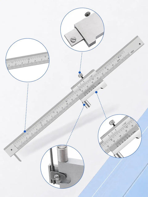Metal Scribe Caliper Tool 0-200mm 0-8in Marking Gauge With Precise 0.05mm Resolution and 0.05mm Accuracy on stainless steel ruler