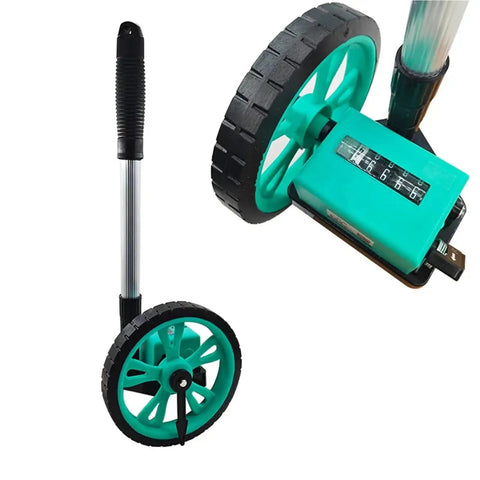 Mechanical Digital Roller rangefinder, manually Pushed rangefinder Wheel with blue-green handle and measuring wheel.