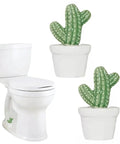 Ceramic Toilet Bolt Covers Decorative Bathroom Hardware Hand Painted Cactus Caps Quirky Garden Theme Water Closet Screw Caps Vibrant Green Succulent Design with toilet and cacti.