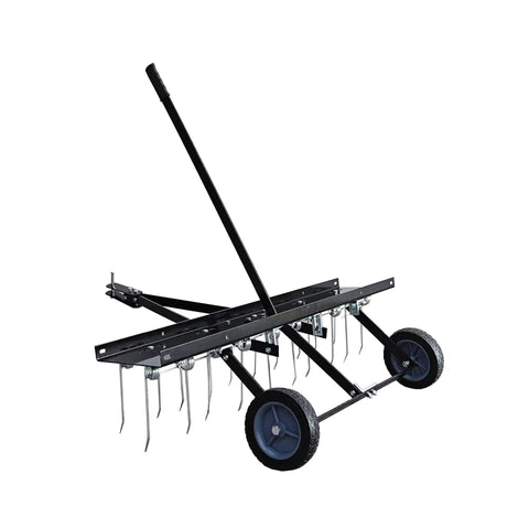 Tow Behind Dethatcher With 40 Inch Wide Working Surface And 20 Spring Steel Tines For Lawn Thatch Removal Compatible With ATVs And Mowers Lift Handle For Easy Haul Boosts Lawn Health And Greener Grass