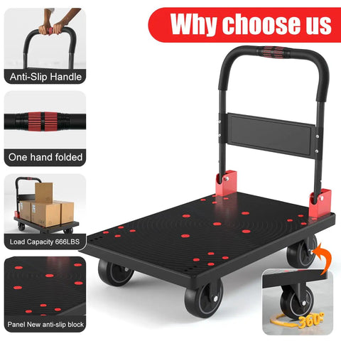 Rock Solid Heavy Duty Folding Platform Cart With Reinforced Steel Frame And 360 Swivel Rubber Casters Rated For 1323 Pounds Great For Jobsite Hauling Or Workshop Tool Transport In A Rugged 35 X 24 Inch Black Finish