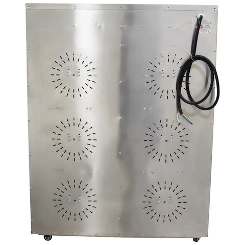 Professional Grade Built Unlike Any Other Commercial Food Dehydrator Featuring Dual Separate Drying Rooms And Sixty Bulletproof Stainless Trays For Pet Food And Herbs, back view with ventilation slots.