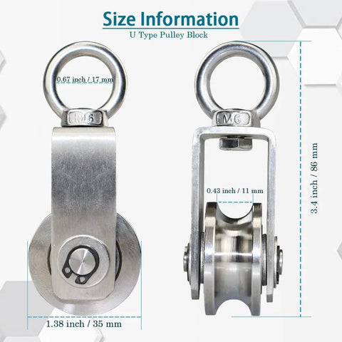 Stainless Steel Swivel Cable Pulley Wheel Set With Heavy Duty Bearings For Quiet Smooth Rotation, size details